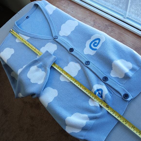 Puffy Little Clouds Cardigan Sweater M / L V-neck button front light blue swirls - Picture 12 of 13
